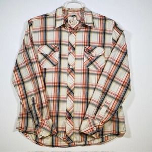 OP Ocean Pacific Men’s Long Sleeve Shirt‎ Plaid Cream Red Orange Size L